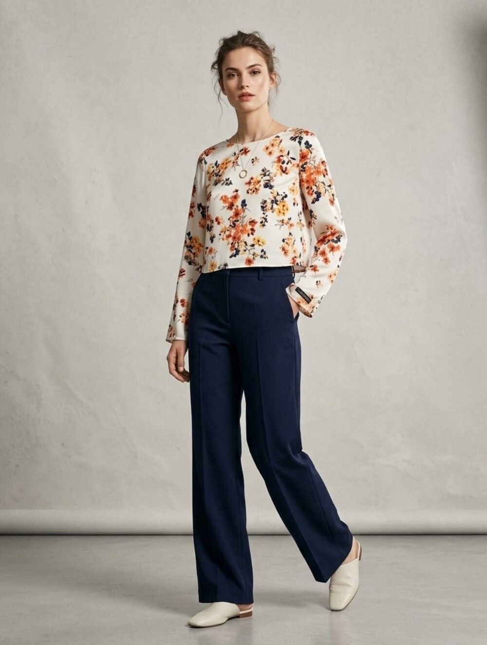 ZARA floral cropped blouse
